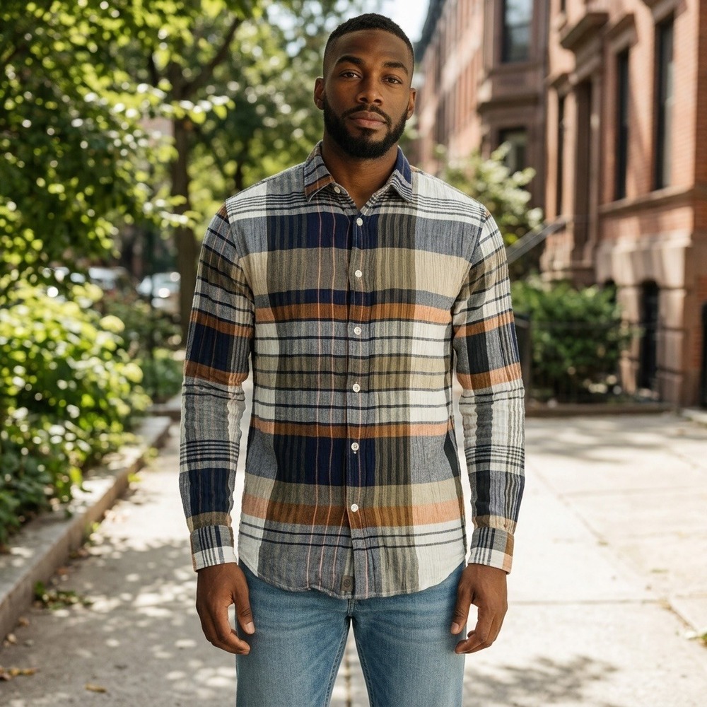 Banana Republic Colorful Plaid Shirt M Untucked Slim Fit Transitional Cotton
